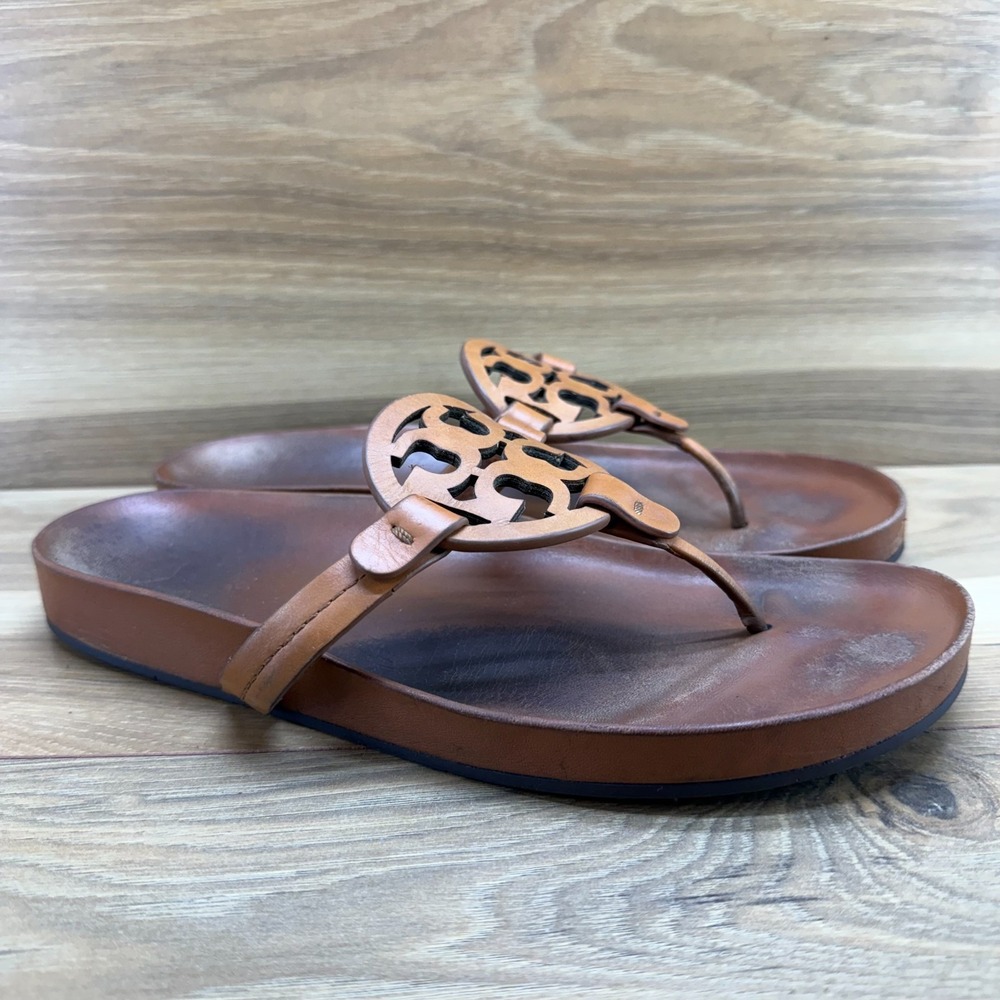 Tory Burch Cloud Miller Tan Sandals Womens 10 Vacation Resort Walking Thong - Picture 2 of 10
